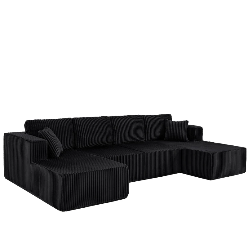 Extra Spacious U-Shaped Modular Sectional Sofa with Foam Cushions, Comfy Sleeper Couch for Living Room Bedroom, 161'' L x 80.5"W x 24.5" H, Black