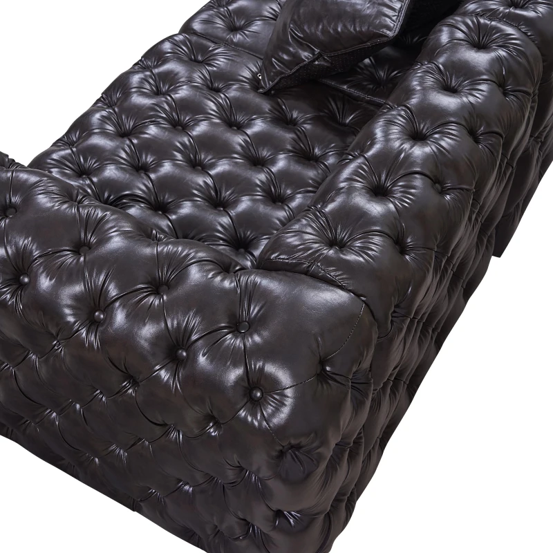 Distinctive Faux Leather L-Shaped Sofa with Button Tufting, Plush Modular 5-Seater Couch for Living Room, 132.5'' L x 75"W x 29" H, Dark Brown