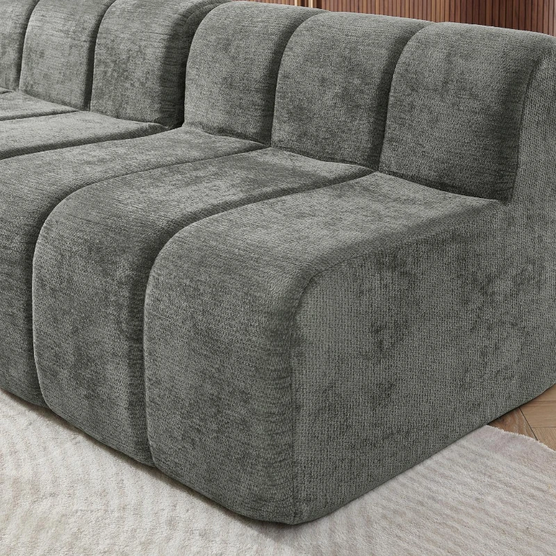 Cozy Semi-Curved Sectional with Stitched Chenille and Ottoman, Chic Floor Sofa with No Assembly, 116.5'' L x 76" W x 25.5" H, Dark Gray
