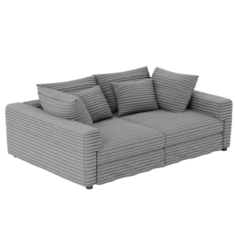 Fluffy Corduroy 4-Seat Sofa with Deep Seat, Space-Saving Convertible Lounge Chair for Apartment Office, 102.5'' L x 35.5"W x 25.5" H, Grey