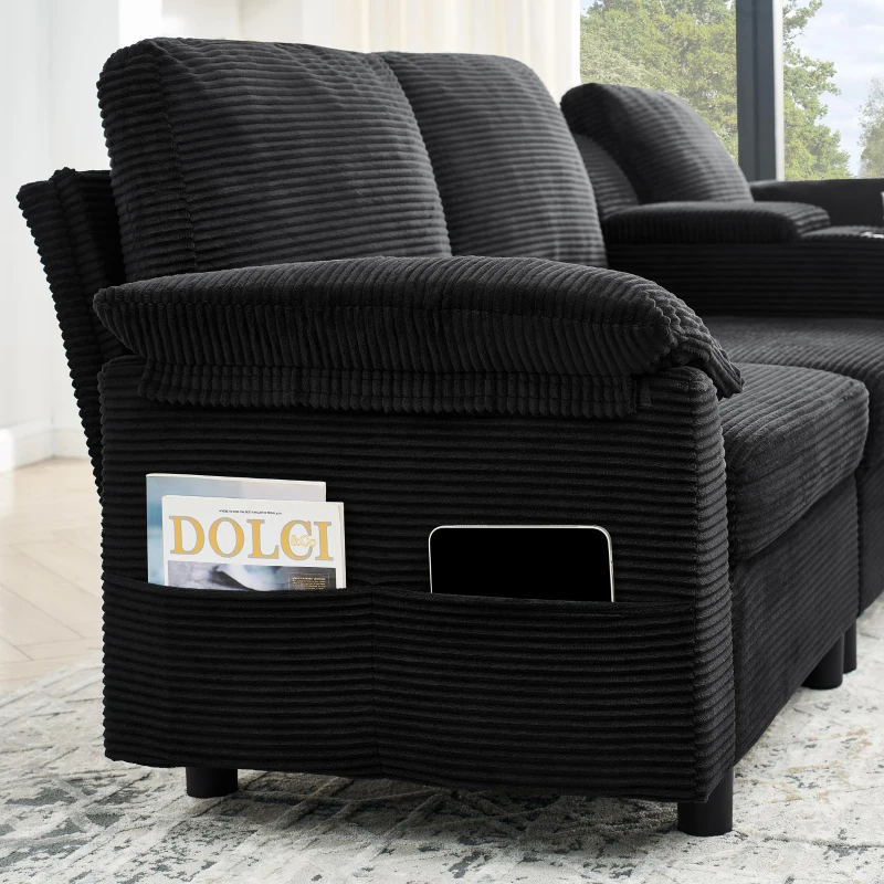Modern Modular Sectional with All-in-One Storage, Chic L-Shaped Sofa with Cup Holder and Liftable Ottoman, 108.5'' L x 56.5" W x 32" H, Black