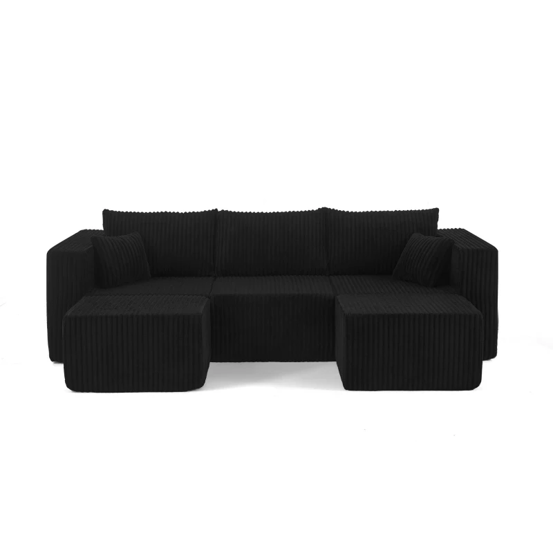 Space-Efficient Corduroy Modular Sofa with High-Density Foam, Cozy Compact Sectional for Small Space Apartment, 42'' L x 18"W x 17.5" H, Black