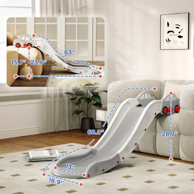 Qaba Extra Length Toddler Slide for Bed, Sofa, Easy to Assemble, Gray