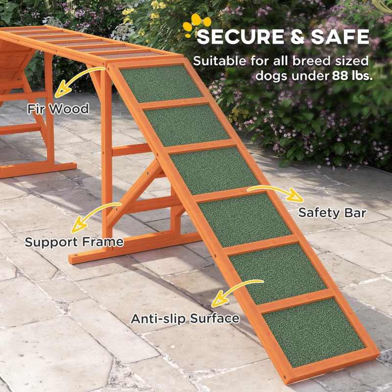 PawHut Dog Agility Ramp, Dog Walk Balance Trainer Equipment w/ Safety Bar, Non-slip Surface, Pet Training Ramp, Orange