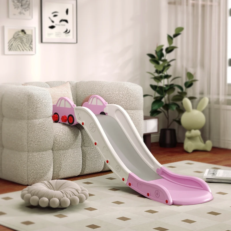 Qaba Extra Length Toddler Slide for Bed, Sofa, Easy to Assemble, Pink