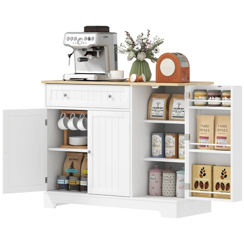 HOMCOM Modern Sideboard Cabinet, 41" Kitchen Buffet Cabinet with Drawer, Adjustable Shelf, 3 Doors for Dining Room, White