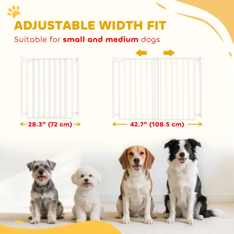PawHut Baby Gate, 28.3"-42.7" Wide Dog Gate with Dual Locks, Easy Walk Through for Stairs, Doorways, Kitchen, White