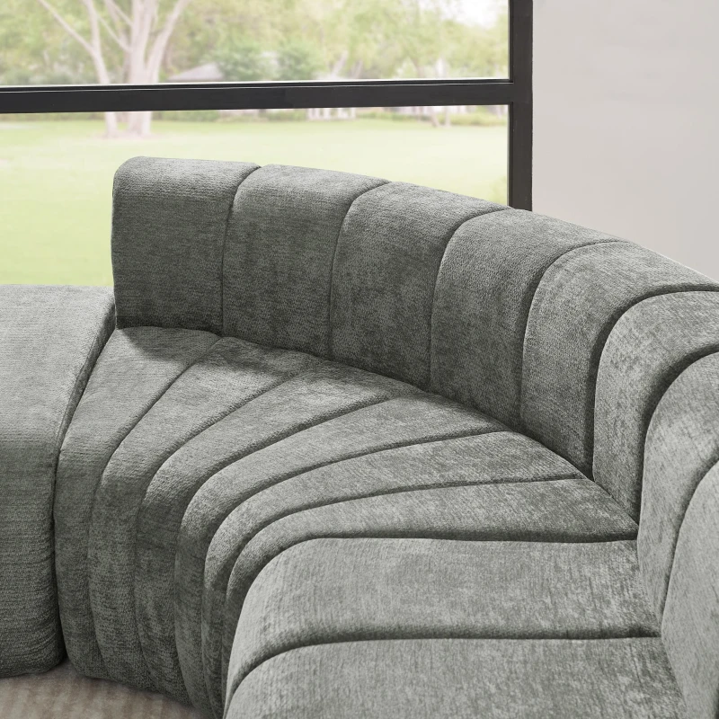 Cozy Semi-Curved Sectional with Stitched Chenille and Ottoman, Chic Floor Sofa with No Assembly, 116.5'' L x 76" W x 25.5" H, Dark Gray