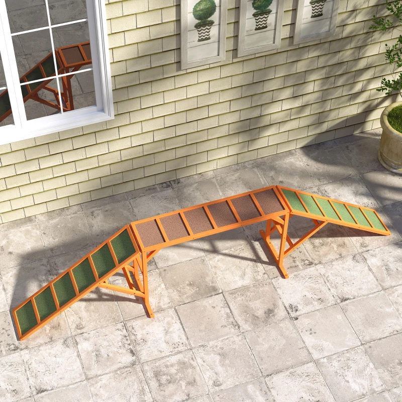 PawHut Dog Agility Ramp, Dog Walk Balance Trainer Equipment w/ Safety Bar, Non-slip Surface, Pet Training Ramp, Orange