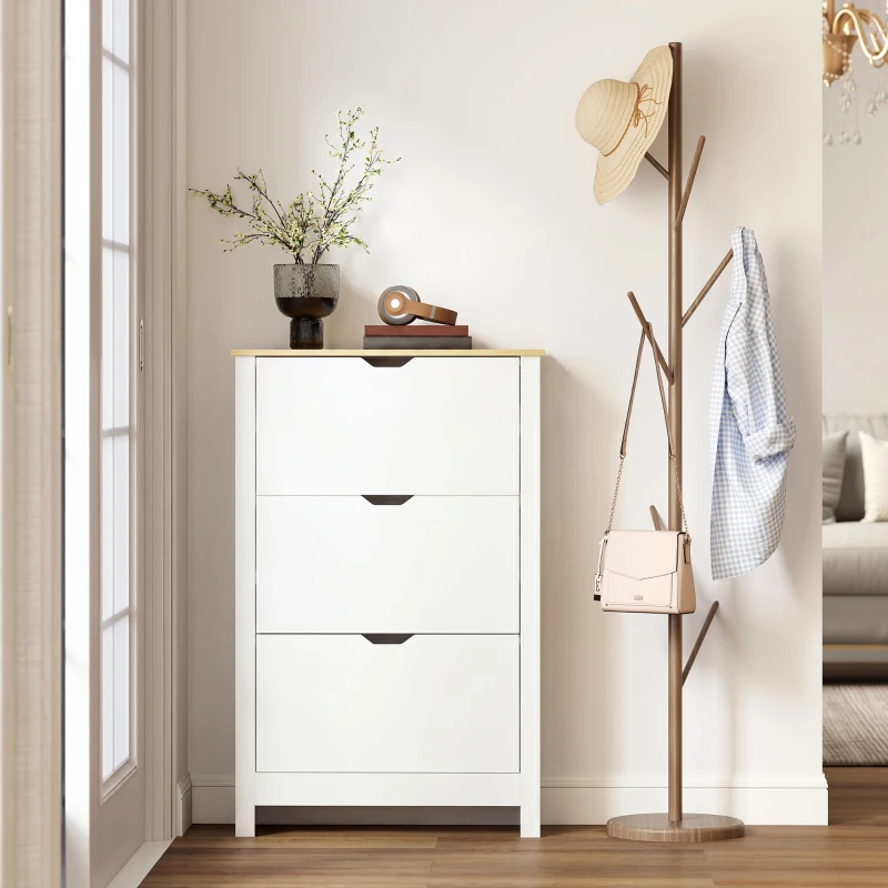 HOMCOM Shoe Storage Cabinet with 3 Flip Drawers and Adjustable Shelves for 12-18 Pairs of Shoes, White