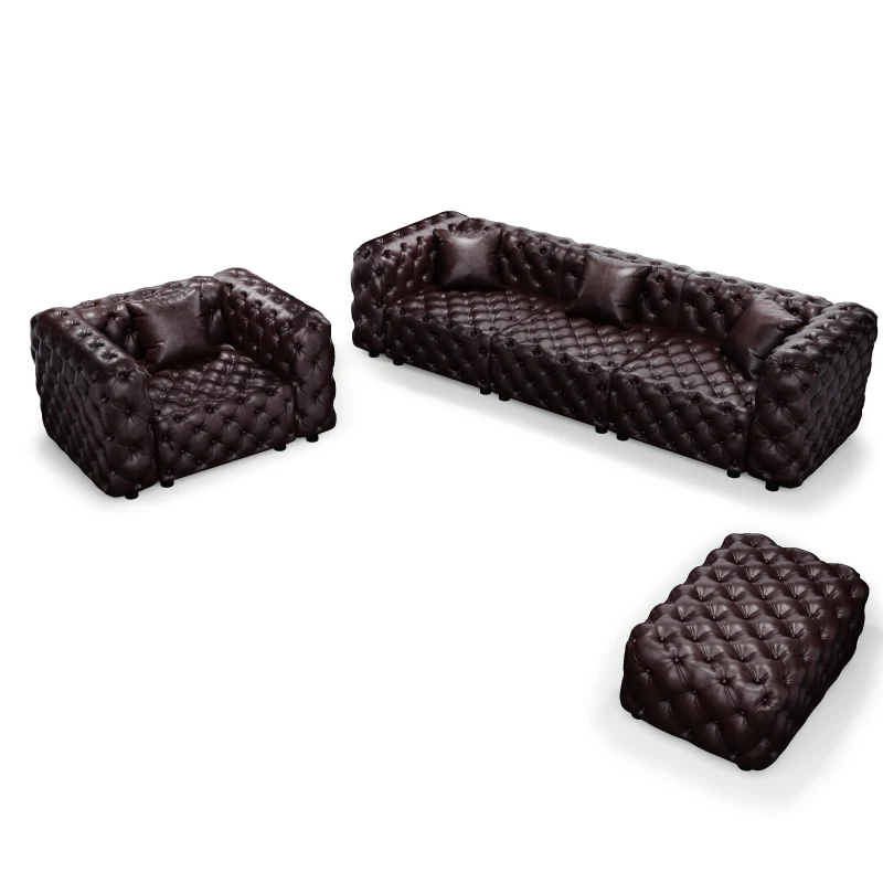 Luxurious Faux Leather Sectional Sofa with Button Tufting, Modular 4-Seater Couch for Living Room, 105.5'' L x 36.5"W x 29" H, Dark Brown