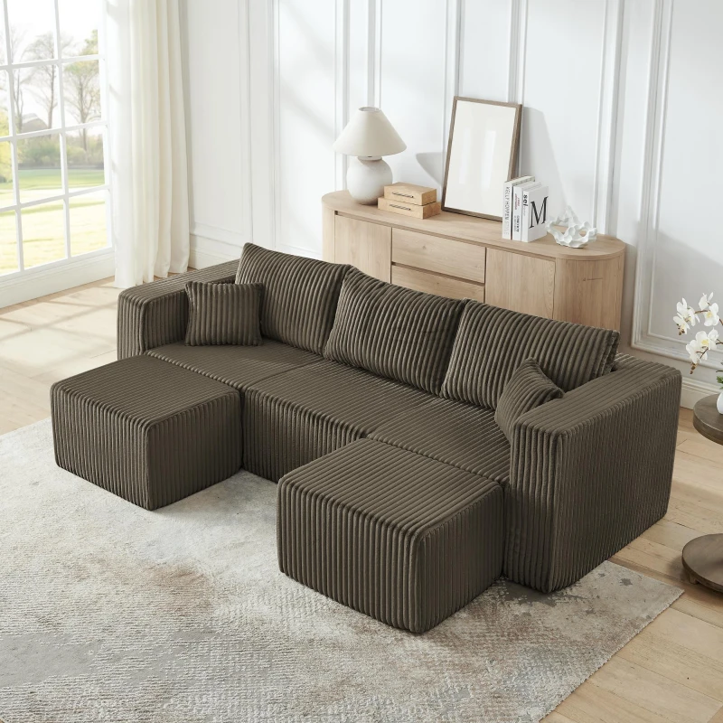 Smart Corduroy Modular Sofa with High-Density Foam, Flexible Compact Sectional for Small Space Apartment, 42'' L x 18"W x 17.5" H, Brown