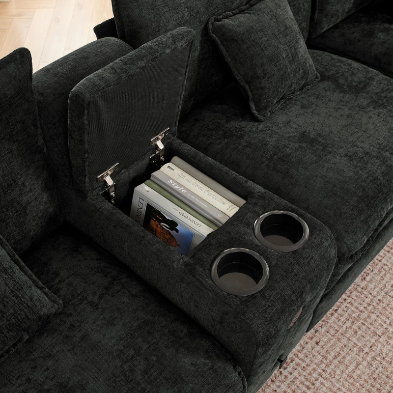 Modern L-Shaped Sectional with Reversible Chaise and USB Port, Chic Sofa with Storage Drawer and Cup Holder, 137'' L x 58" W x 31" H, Black