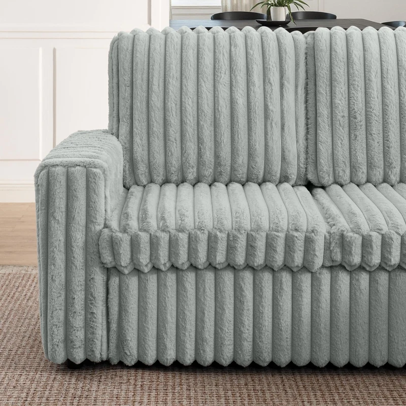 Modern Striped Corduroy U-Shaped Sofa with Pull-Out Bed, Versatile Storage Chaise Couch for Living Room Bedroom, 114'' L x 90"W x 37" H, Grey