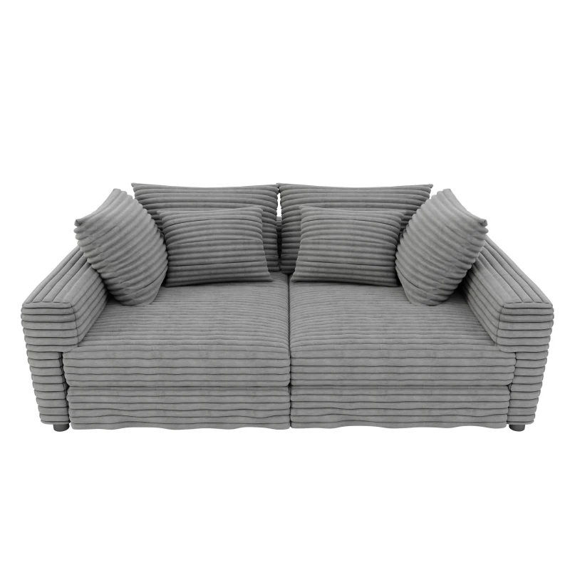 Fluffy Corduroy 4-Seat Sofa with Deep Seat, Space-Saving Convertible Lounge Chair for Apartment Office, 102.5'' L x 35.5"W x 25.5" H, Grey