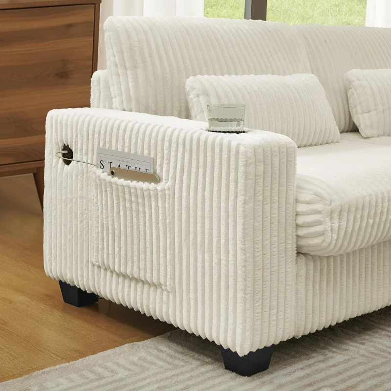 Cozy L-Shaped Sectional with Detachable Ottoman, Versatile Modular Sofa with Storage Pockets and Cup Holders, 124.5'' L x 31.5" W x 30" H, Beige