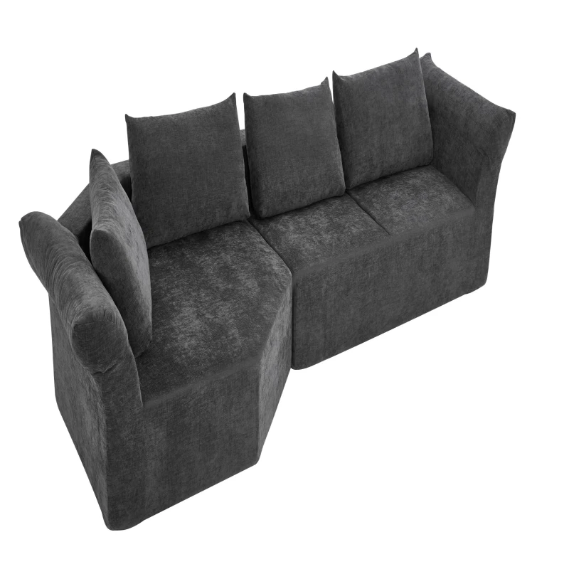 Modern Modular Sectional with Left Arm and Wide Armrests, Elegant Curved Corner Sofa with Throw Pillows, 127'' L x 57" W x 26" H, Dark Gray