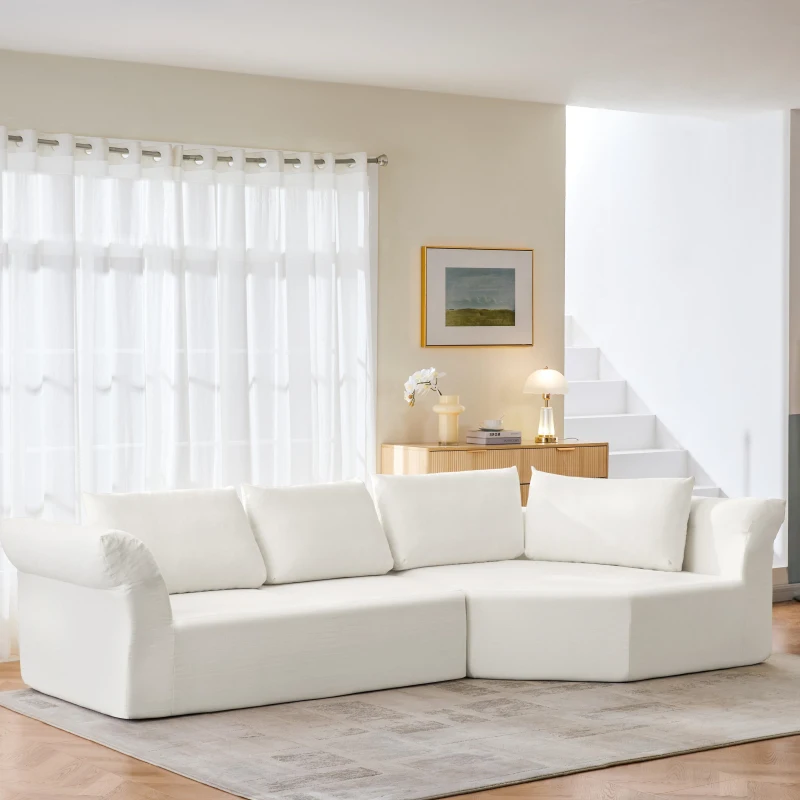 Modern Modular Sectional with Right Arm and Wide Armrests, Elegant Curved Corner Sofa with Throw Pillows, 127'' L x 57" W x 26" H, Beige
