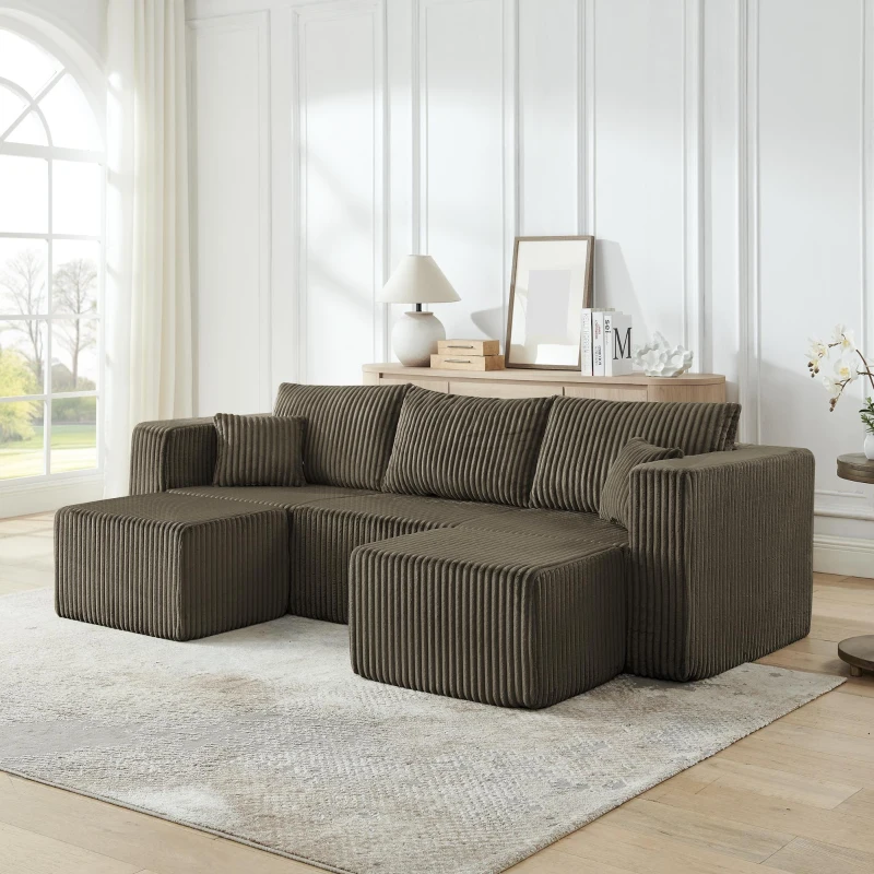 Smart Corduroy Modular Sofa with High-Density Foam, Flexible Compact Sectional for Small Space Apartment, 42'' L x 18"W x 17.5" H, Brown
