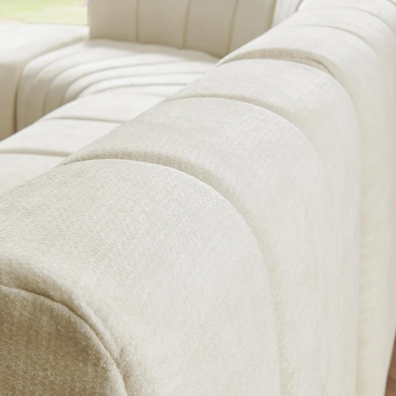Modern Semi-Curved Sectional with Stitched Chenille and Movable Ottoman, Chic Floor Sofa with No Assembly, 116.5'' L x 76" W x 25.5" H, Beige