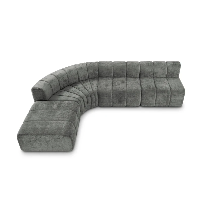 Cozy Semi-Curved Sectional with Stitched Chenille and Ottoman, Chic Floor Sofa with No Assembly, 116.5'' L x 76" W x 25.5" H, Dark Gray