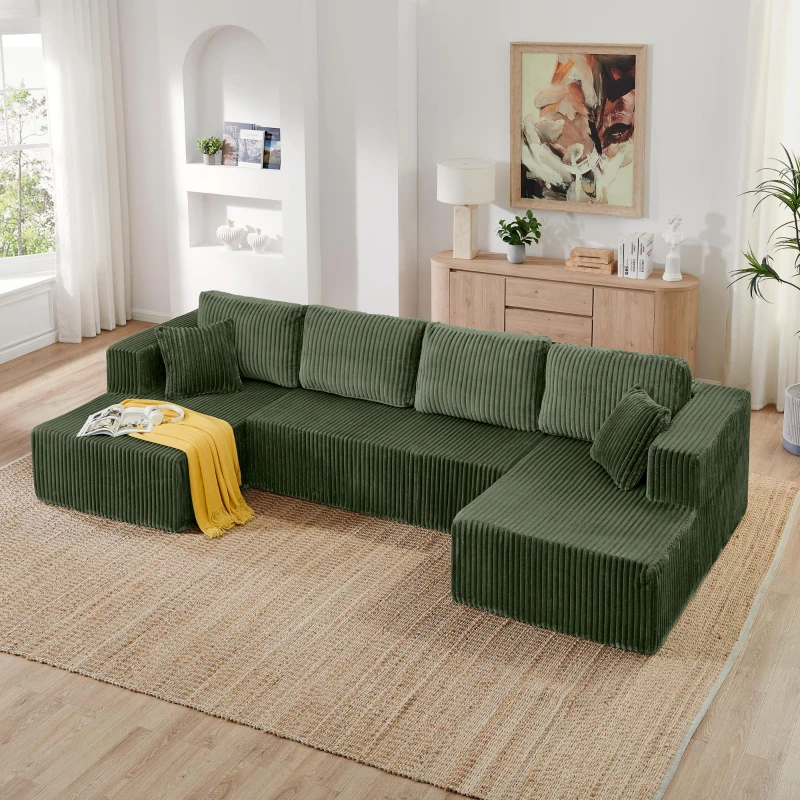 Versatile U-Shaped Modular Sectional Sofa with Foam Cushions, Modern Sleeper Couch for Living Room Bedroom, 132.5'' L x 61"W x 25.5" H, Green