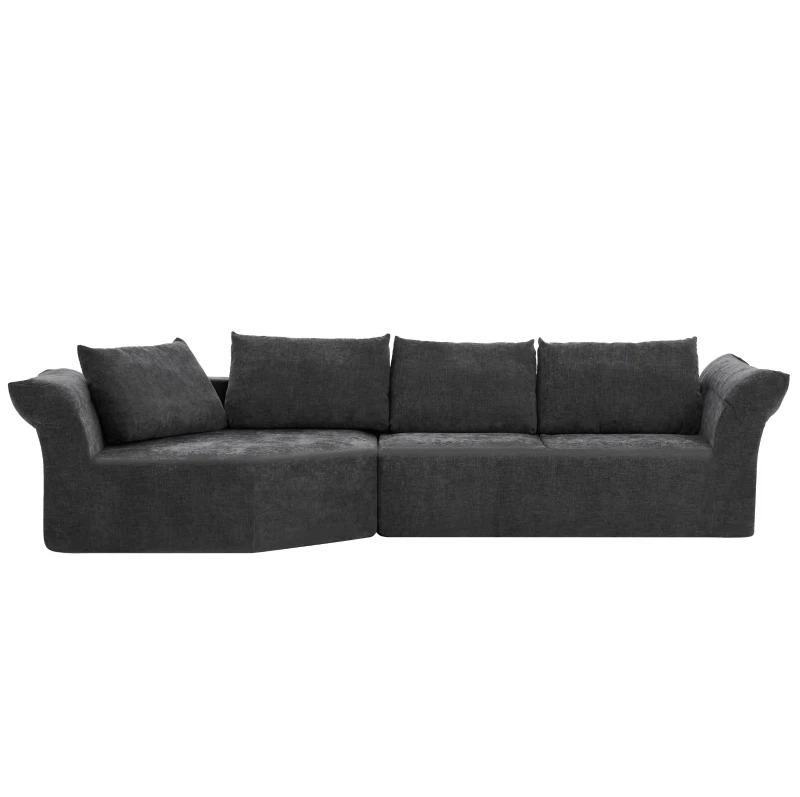 Modern Modular Sectional with Left Arm and Wide Armrests, Elegant Curved Corner Sofa with Throw Pillows, 127'' L x 57" W x 26" H, Dark Gray