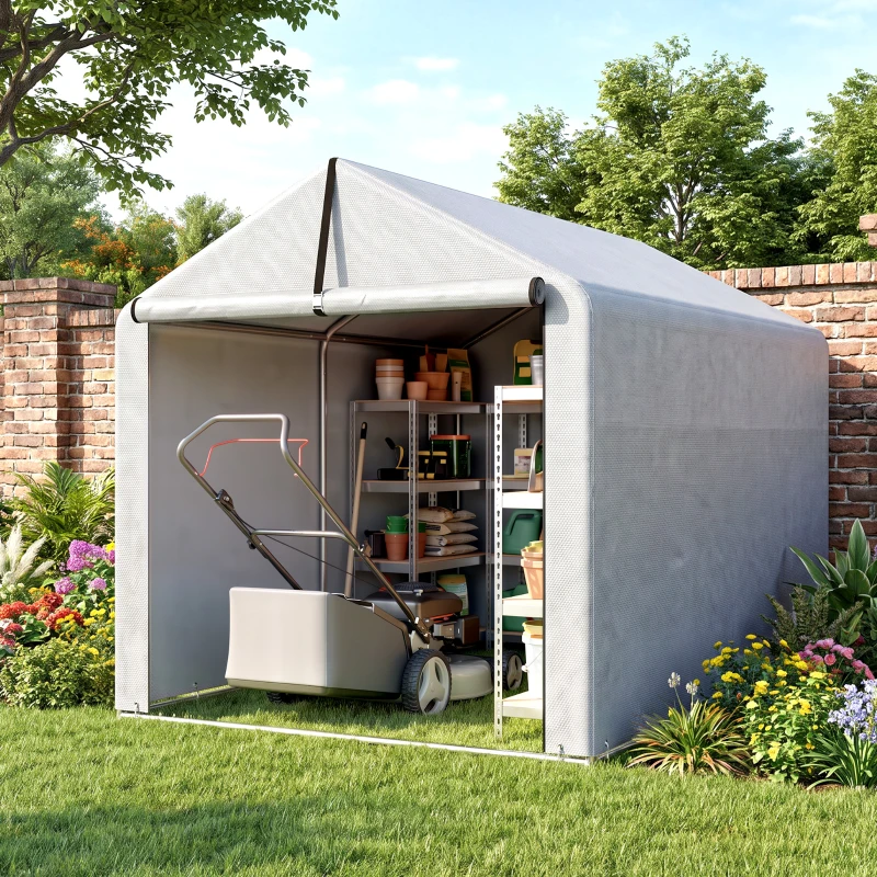 Outsunny 7' x 5' Portable Shed, Outdoor Storage Shed with Roll-up Zipper Door and Galvanized Metal Frame for Garden Tools