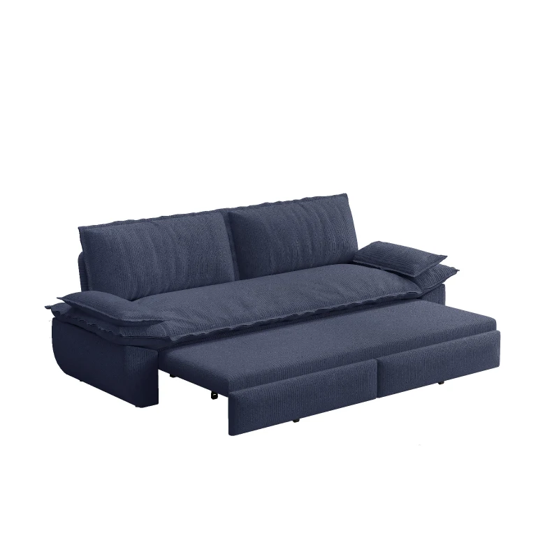 Modern Queen 3-in-1 Sleeper Sofa with Soft Corduroy Upholstery, Versatile Loveseat Bed with Pull-Out Frame, 73'' L x 33" W x 36" H, Blue