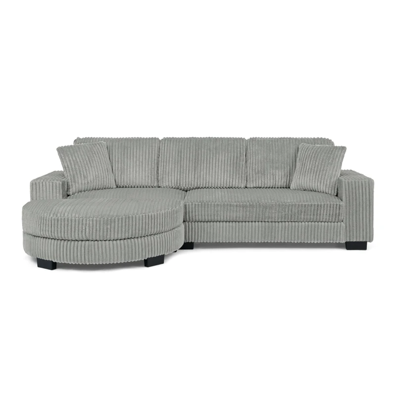 Elegant L-Shaped Modular Sleeper Sectional with Reversible Chaise, Tufted Corduroy Sofa with Arc Footstool, 110.5'' L x 57" W x 25.5" H, Grey