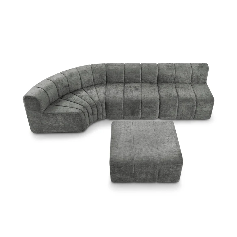Cozy Semi-Curved Sectional with Stitched Chenille and Ottoman, Chic Floor Sofa with No Assembly, 116.5'' L x 76" W x 25.5" H, Dark Gray