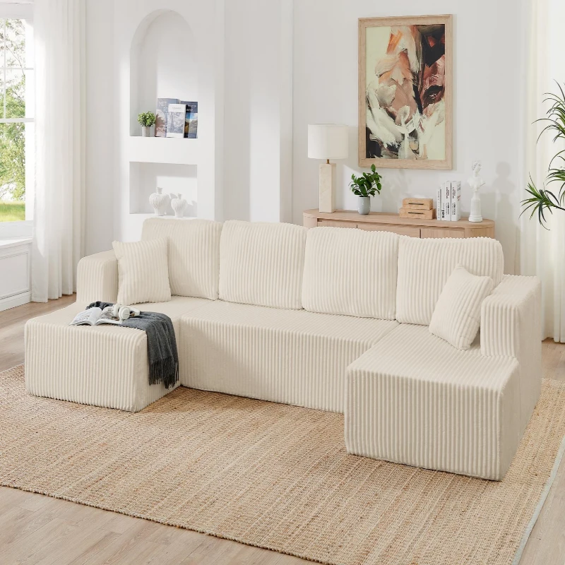 Flexible U-Shaped Modular Sectional Sofa with Spring Cushions, Modern Sleeper Couch for Living Room Bedroom, 132.5'' L x 61"W x 25.5" H, Beige