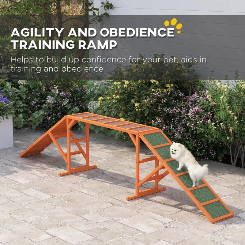 PawHut Dog Agility Ramp, Dog Walk Balance Trainer Equipment w/ Safety Bar, Non-slip Surface, Pet Training Ramp, Orange