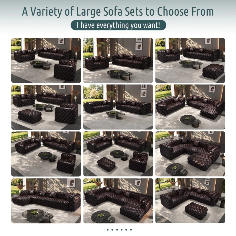 Classic Faux Leather Sectional Sofa with Button Tufting, Flexible Modular 3-Seater Couch for Living Room, 105.5'' L x 36.5"W x 29" H, Dark Brown