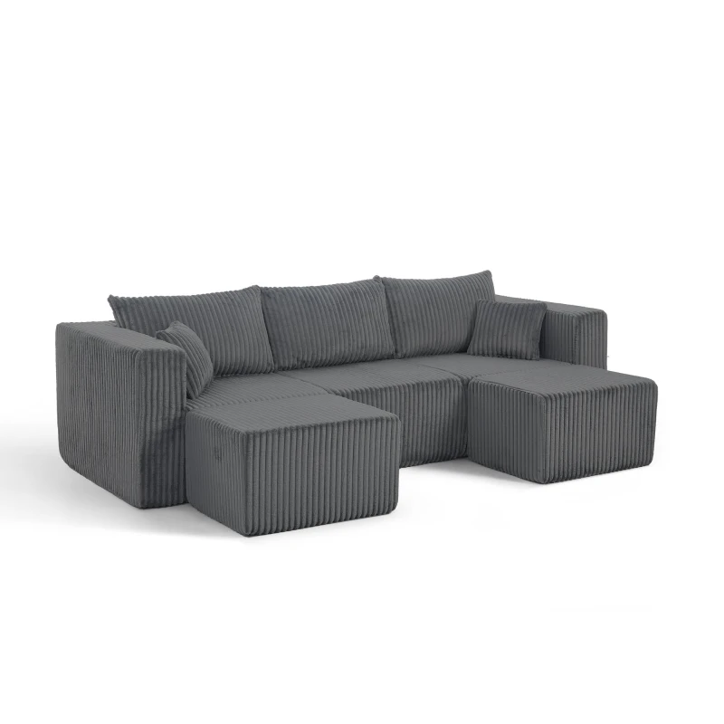 Ultra-Comfy Corduroy Modular Sectional Sofa with High-Density Foam, Smart Compact Couch for Small Space Apartment, 42'' L x 18"W x 17.5" H, Gray