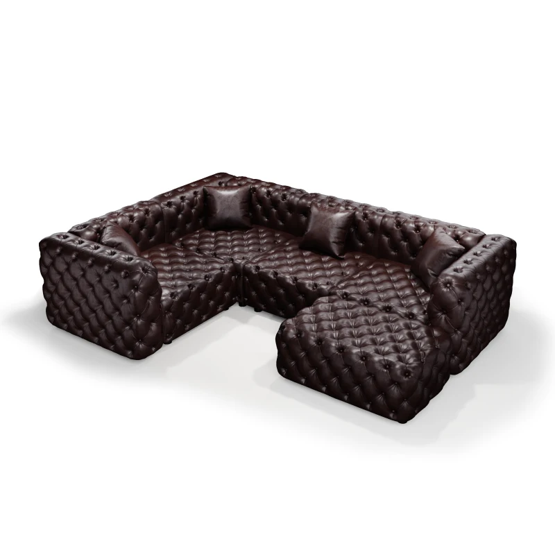 Striking Faux Leather L-Shaped Sofa with Button Tufting, Supportive Modular 4-Seater Couch for Living Room, 103.5'' L x 75"W x 29" H, Dark Brown