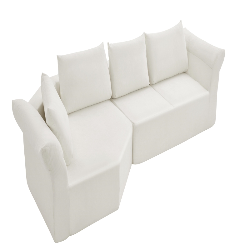 Elegant Modular Sectional with Left Arm and Wide Armrests, Modern Curved Corner Sofa with Throw Pillows, 127'' L x 57" W x 26" H, Beige