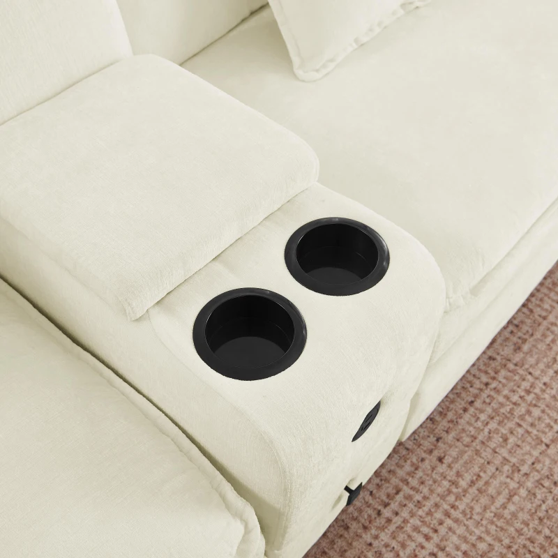 Cozy L-Shaped Sectional with Reversible Chaise and USB Port, Chic Sofa with Storage Drawer and Cup Holder, 137'' L x 58" W x 31" H, Beige