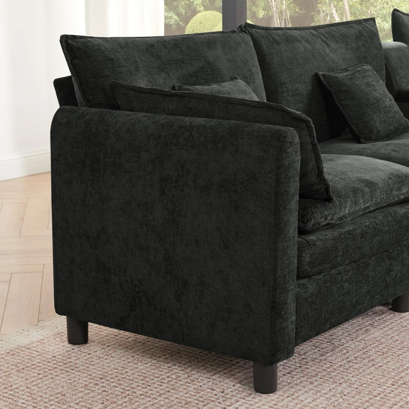 Modern L-Shaped Sectional with Reversible Chaise and USB Port, Chic Sofa with Storage Drawer and Cup Holder, 137'' L x 58" W x 31" H, Black