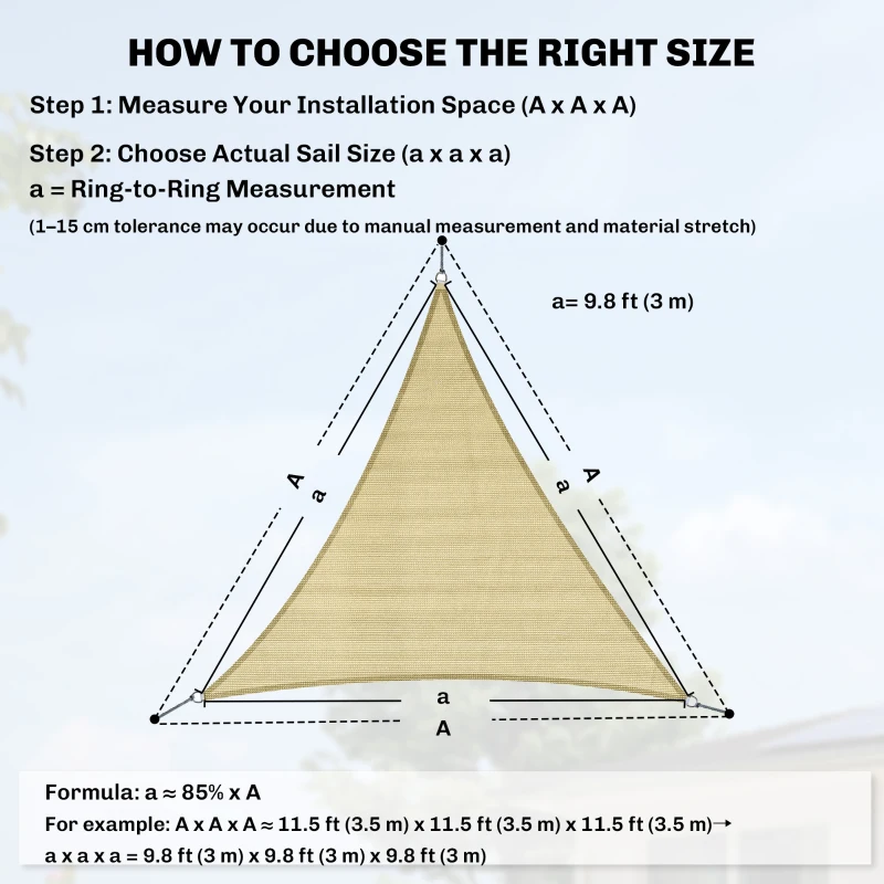 Outsunny Triangle 10' x 10' x 10' Outdoor Sun Shade Sail, Garden Cover UV Block Fabric Canopy for Patio, Deck, Sand