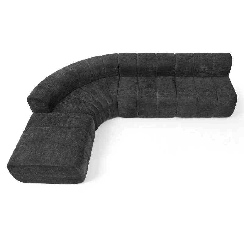 Modern Semi-Curved Modular Sectional Sofa with Movable Ottoman, Cozy Stitched Chenille Couch for Living Room, 116.5'' L x 76"W x 25.5" H, Black