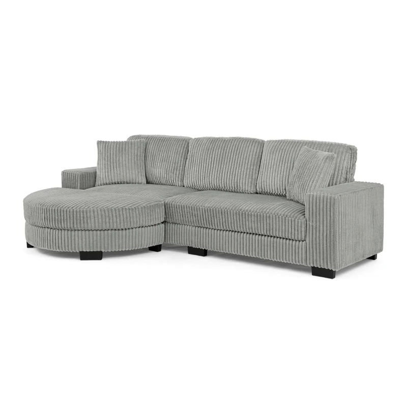 Elegant L-Shaped Modular Sleeper Sectional with Reversible Chaise, Tufted Corduroy Sofa with Arc Footstool, 110.5'' L x 57" W x 25.5" H, Grey