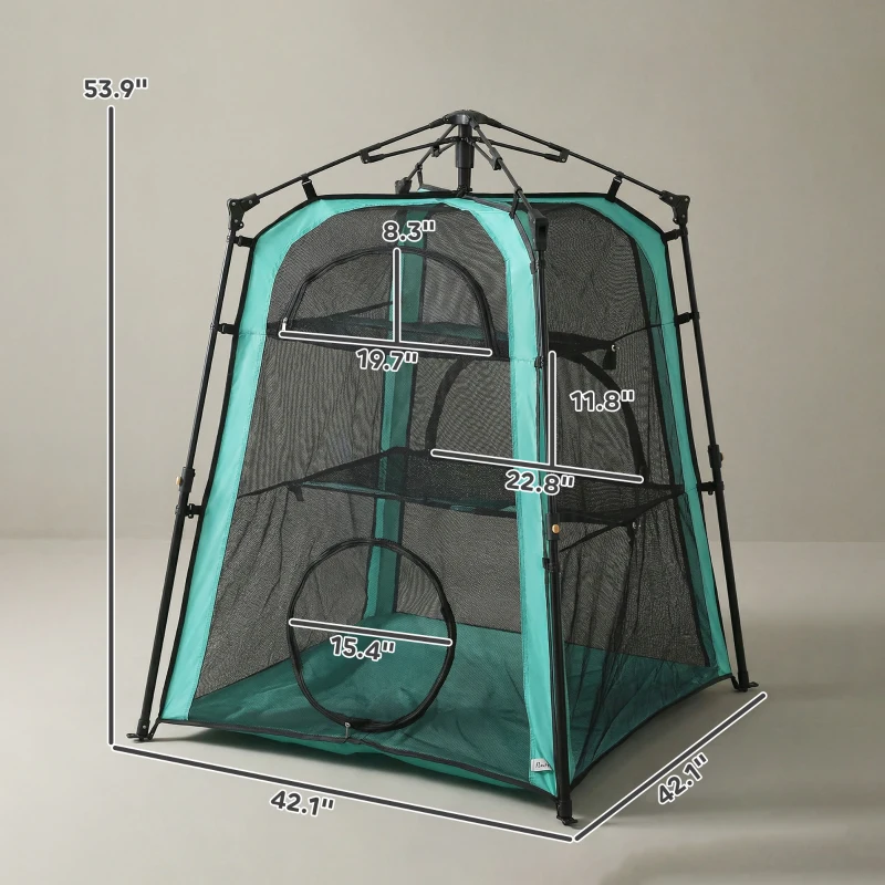 PawHut Catio Outdoor Cat Enclosure, 3-Tier Pop Up Cat Tent with Multi-Door Design, Breathable Mesh & Carry Bag, Green
