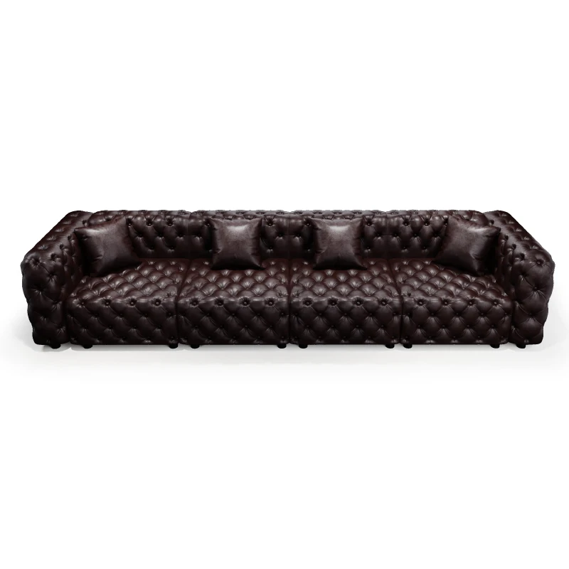 Timeless Faux Leather Sectional Sofa with Button Tufting, Roomy Modular 4-Seater Couch for Living Room, 134.5'' L x 36.5"W x 29" H, Dark Brown
