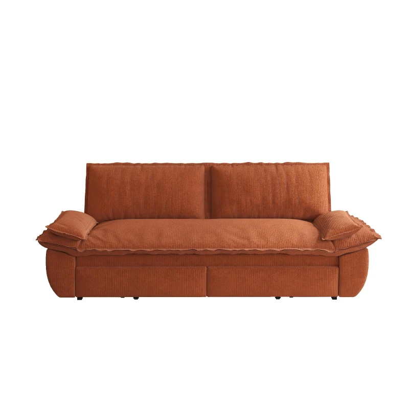 Modern 3-in-1 Sleeper Sofa with Soft Corduroy Upholstery, Versatile Loveseat Bed for Living Room and Bedroom, 73'' L x 33" W x 36" H, Orange