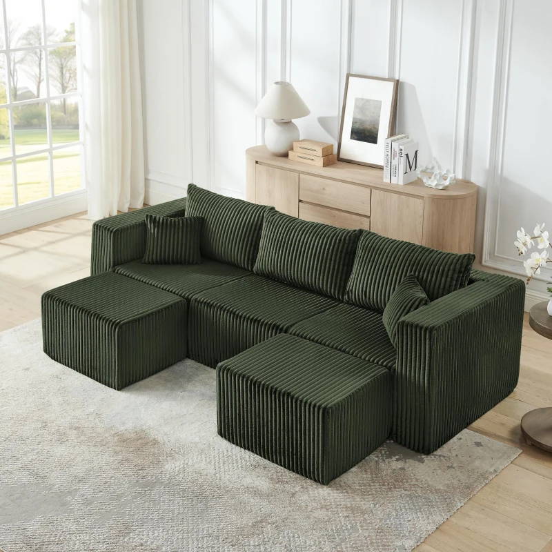 Minimalist Corduroy Modular Sofa with High-Density Foam, Smart Compact Sectional for Small Space Apartment, 42'' L x 18"W x 17.5" H, Green