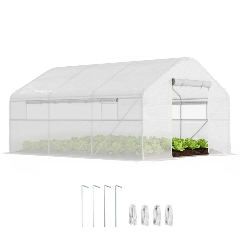 Outsunny Walk-in Tunnel Greenhouse with Galvanized Steel Frame and Windows, Garden Planting Warm House, 13' x 10' x 6.5' , White