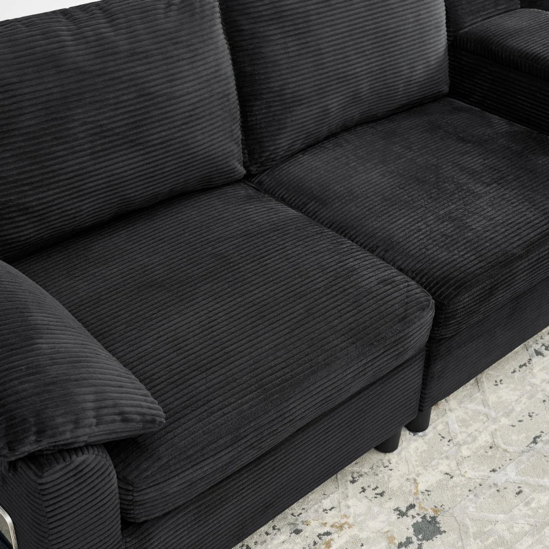 Modern Modular Sectional with All-in-One Storage, Chic L-Shaped Sofa with Cup Holder and Liftable Ottoman, 108.5'' L x 56.5" W x 32" H, Black