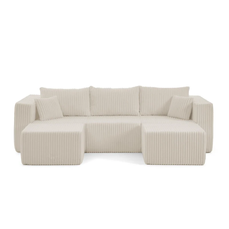 Flexible Corduroy Modular Sofa with High-Density Foam, Cozy Compact Sectional for Small Space Apartment, 42'' L x 18"W x 17.5" H, Beige
