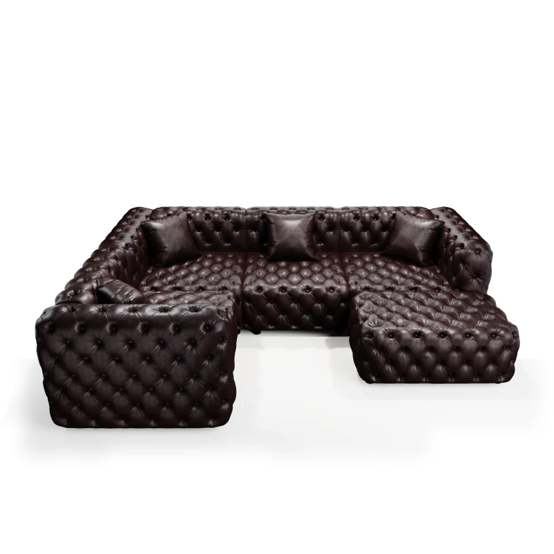 Striking Faux Leather L-Shaped Sofa with Button Tufting, Supportive Modular 4-Seater Couch for Living Room, 103.5'' L x 75"W x 29" H, Dark Brown